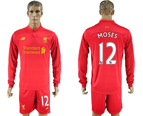 Liverpool 12 Moses Home Long Sleeves Soccer Club Jersey