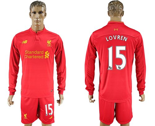 Liverpool 15 Lovren Home Long Sleeves Soccer Club Jersey
