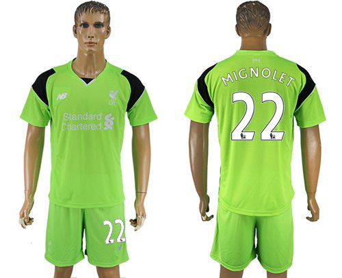 Liverpool 22 Mignolet Green Goalkeeper Soccer Club Jersey