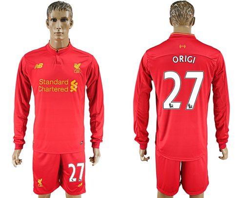Liverpool 27 Origi Home Long Sleeves Soccer Club Jersey