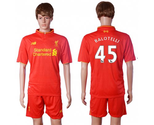 Liverpool 45 Balotelli Red Home Soccer Club Jersey