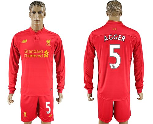 Liverpool 5 Agger Home Long Sleeves Soccer Club Jersey