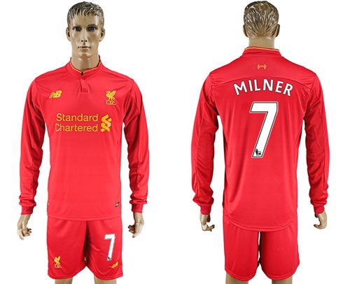 Liverpool 7 Milner Home Long Sleeves Soccer Club Jersey