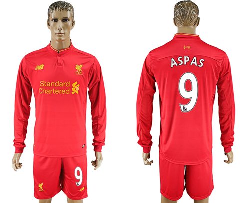 Liverpool 9 Aspas Home Long Sleeves Soccer Club Jersey