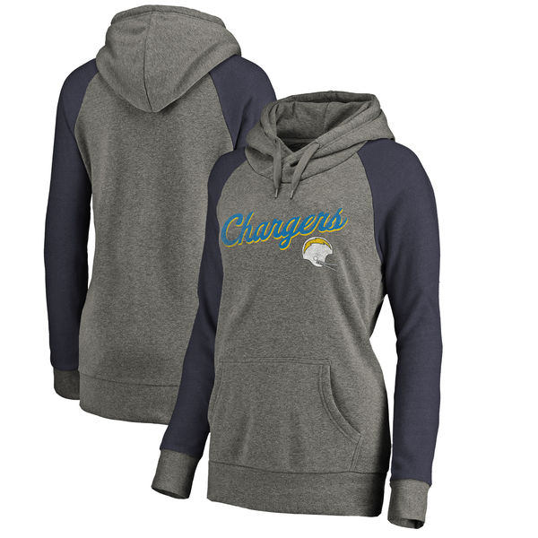 Los Angeles Chargers NFL Pro Line by Fanatics Branded Women's Timeless Collection Rising Script Plus Size Tri Blend Hoodie Ash