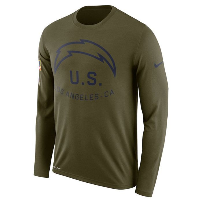 Los Angeles Chargers  Salute to Service Sideline Legend Performance Long Sleeve T Shirt Olive