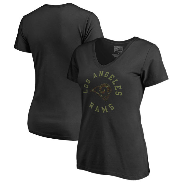 Los Angeles Rams NFL Pro Line by Fanatics Branded Women's Camo Collection Liberty Plus Size V Neck T Shirt Black