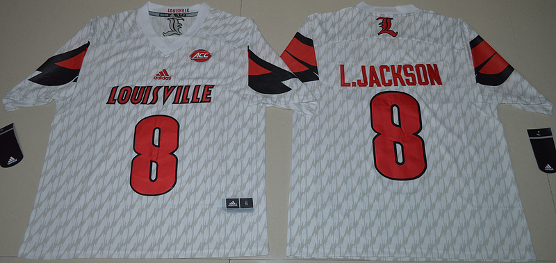 Louisville Cardinals 8 Lamar Jackson White Jersey