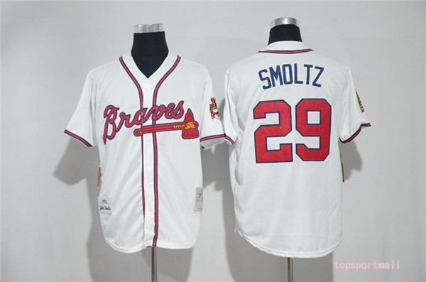 MLB Atlanta Braves 29 John Smoltz White Cool Base Baseball Jersey