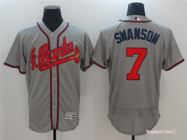 MLB Atlanta Braves 7 Dansby Swanson Gray Flexbase Baseball Jersey