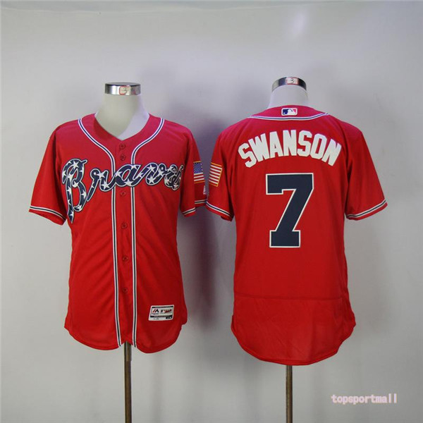 MLB Atlanta Braves 7 Dansby Swanson Red Flexbase Baseball Jersey