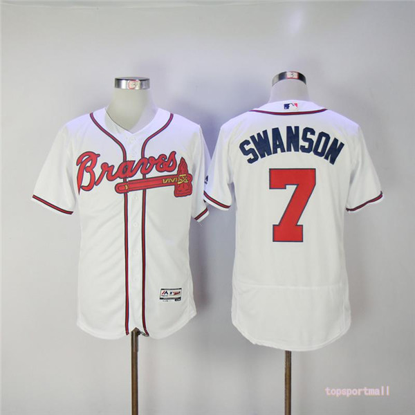 MLB Atlanta Braves 7 Dansby Swanson White Flexbase Baseball Jersey