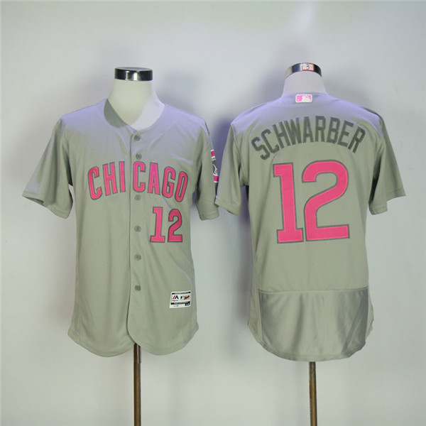 MLB Chicago Cubs 12 Kyle Schwarber Gray Pink Baseball Jerseys