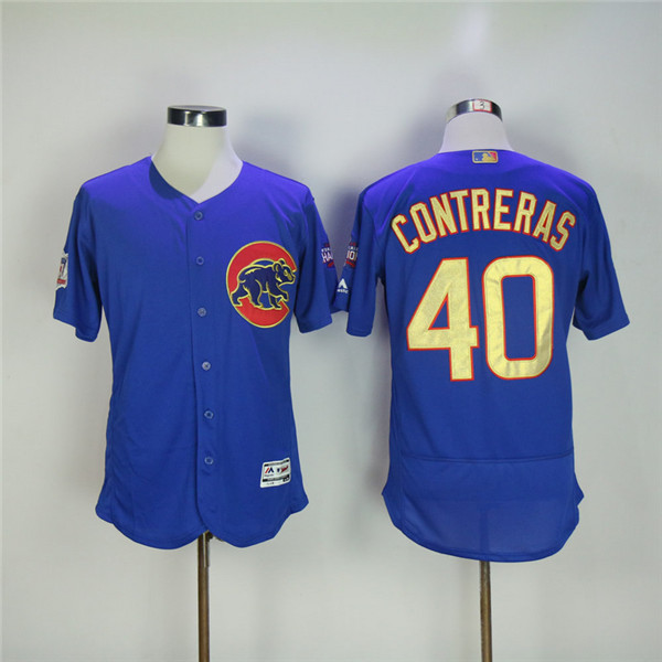 MLB Chicago Cubs 40 Willson Contreras Blue Gold Program Flexbase Baseball Jersey
