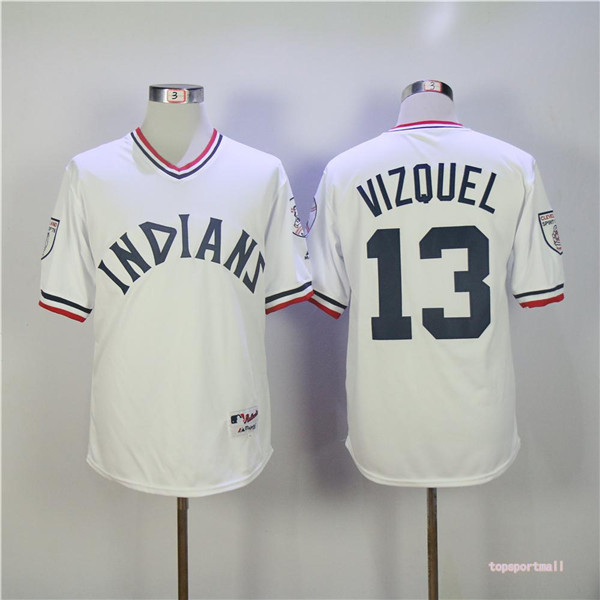 MLB Cleveland Indians 13 Omar Vizquel White Pullover Cool Base Baseball Jerseys