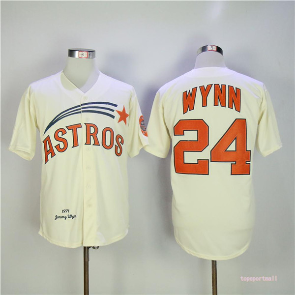 MLB Houston Astros 24 Jimmy Wynn Cream Throwback Baseball Jerseys