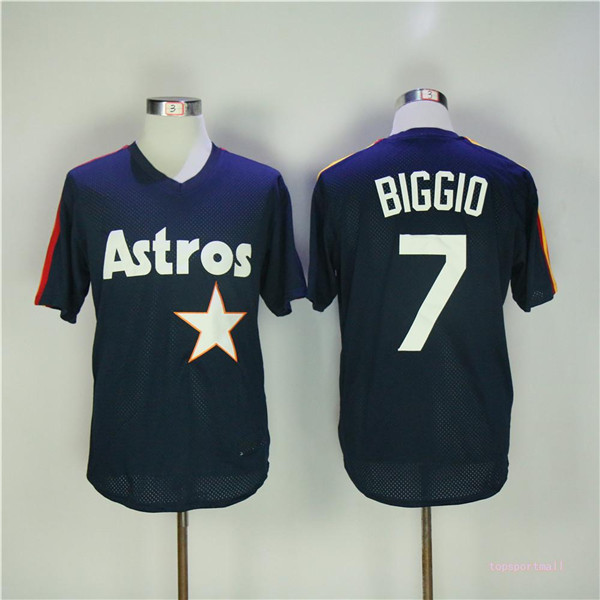 MLB Houston Astros 7 Craig Biggio Navy Blue BP Baseball Jerseys