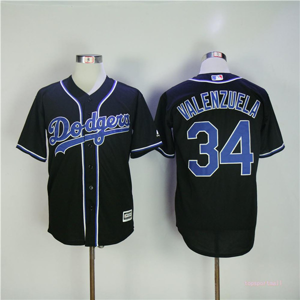 MLB Los Angeles Dodgers 34 Fernando Valenzuela Black Cool Base Baseball Jerseys