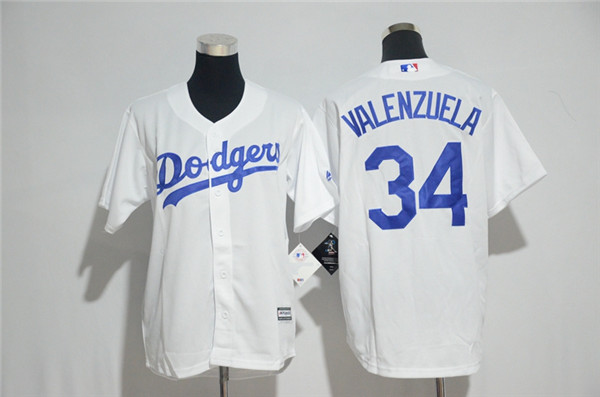 MLB Los Angeles Dodgers 34 Fernando Valenzuela White Cool Base Baseball Jersey