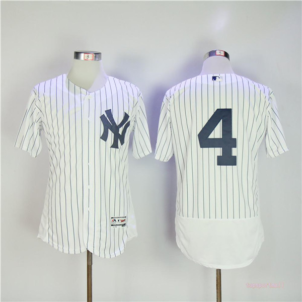 MLB New York Yankees 4 Lou Gehrig White Pinstripe Flexbase Baseball Jerseys