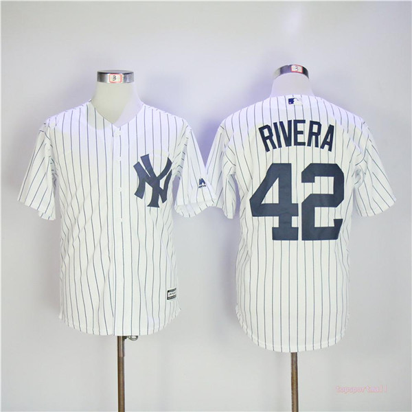 MLB New York Yankees 42 Mariano Rivera White Cool Base Pinstripe Baseball Jerseys