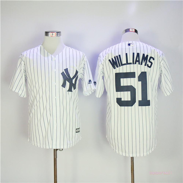 MLB New York Yankees 51 Bernie Williams White Cool Base Pinstripe Baseball Jerseys
