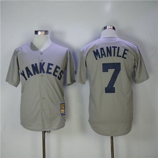 MLB New York Yankees 7 Mickey Mantle Gray Throwback Cool Base Baseball Jerseys
