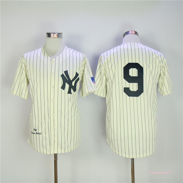 MLB New York Yankees 9 Roger Maris 1961 Cream Cool Base Pinstripe Baseball Jerseys