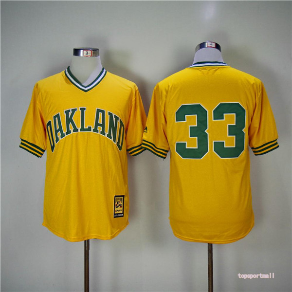 MLB Oakland Athletics 33 Jose Canseco Yellow Pullover 1981 Throwback Baseball Jersey