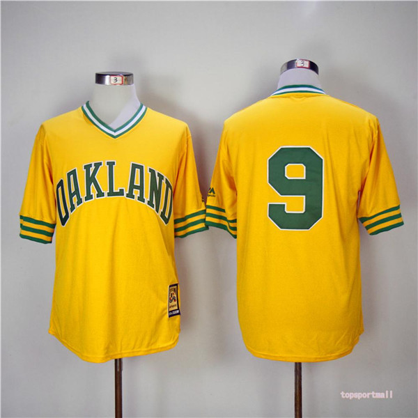 MLB Oakland Athletics 9 Reggie Jackson Yellow Pullover 1981 Throwback Baseball Jersey