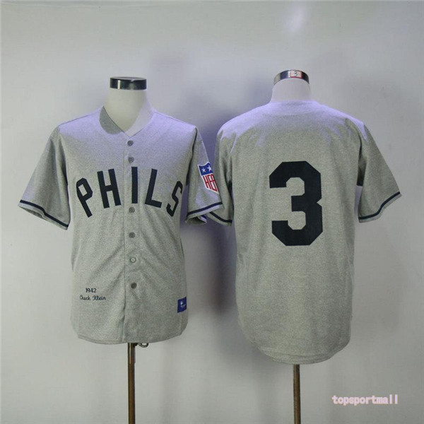 MLB Philadelphia Phillies 3 Chuck Klein Gray 1942 Authentic Baseball Jersey
