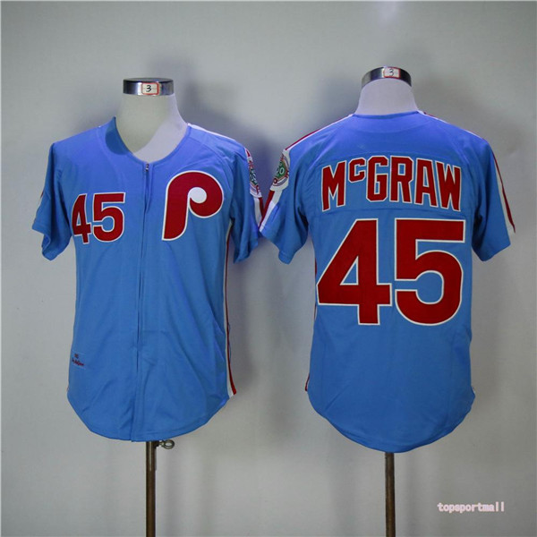 MLB Philadelphia Phillies 45 Tug McGraw Blue 1983 Throwback Cool Base Baseball Jersey