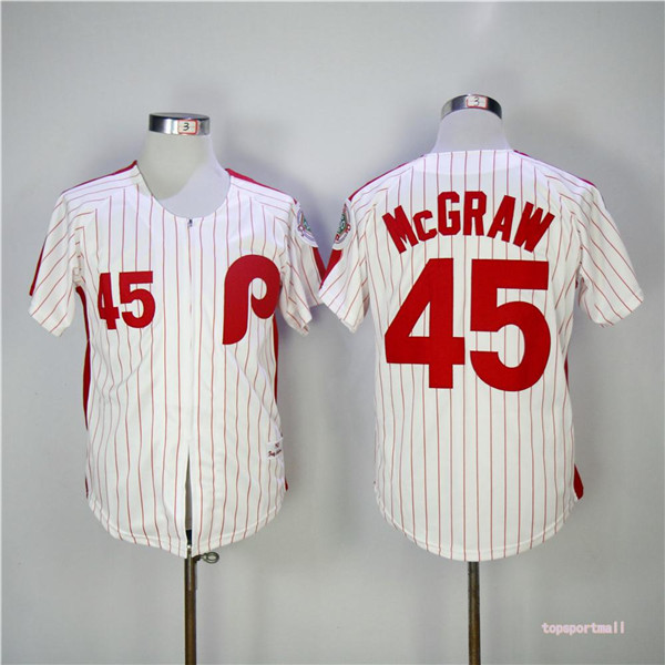 MLB Philadelphia Phillies 45 Tug McGraw White 1983 Throwback Cool Base Baseball Jersey