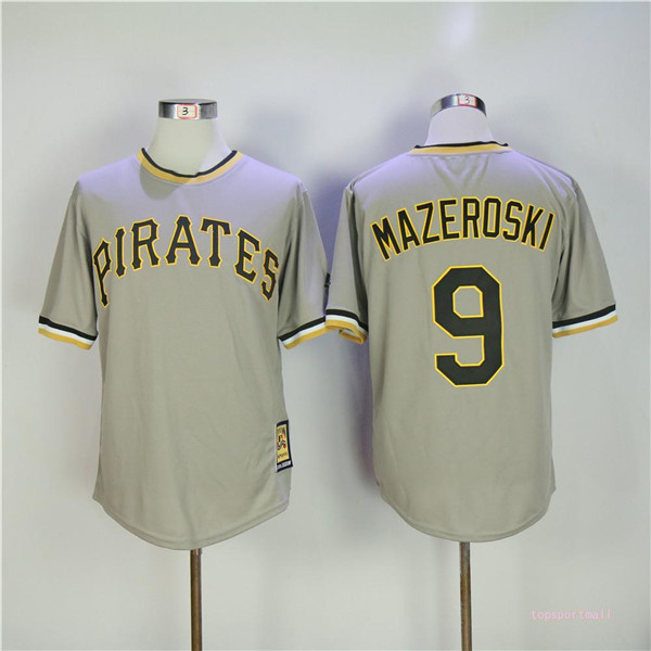 MLB Pittsburgh Pirates 9 Bill Mazeroski Gray Pullover Throwback Baseball Jerseys