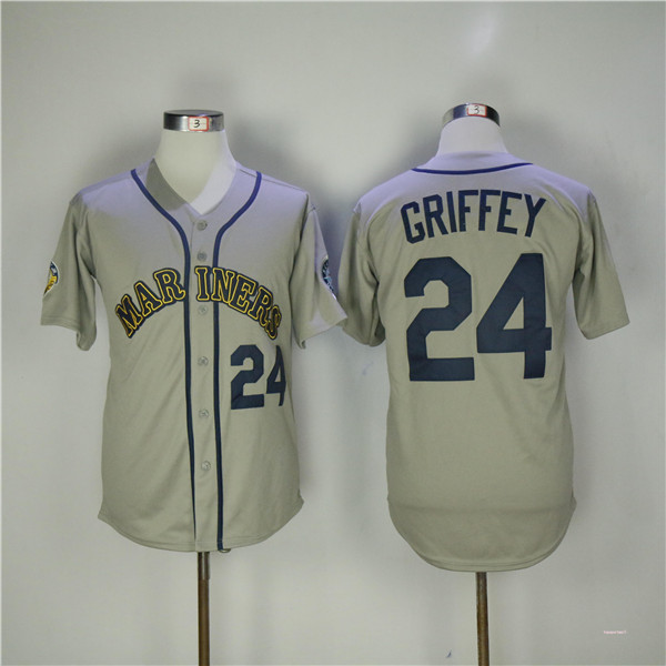 MLB Seattle Mariners 24 Ken Griffey Gray Throwback Baseball Jerseys