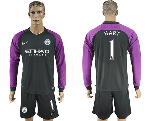 Manchester City 1 Hart Black Goalkeeper Long Sleeves Soccer Club Jersey