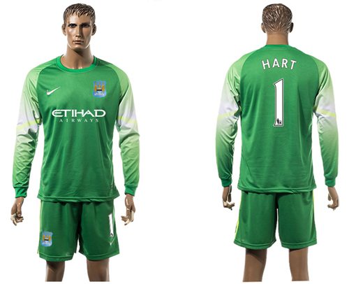 Manchester City 1 Hart Green Goalkeeper Long Sleeves Soccer Club Jersey