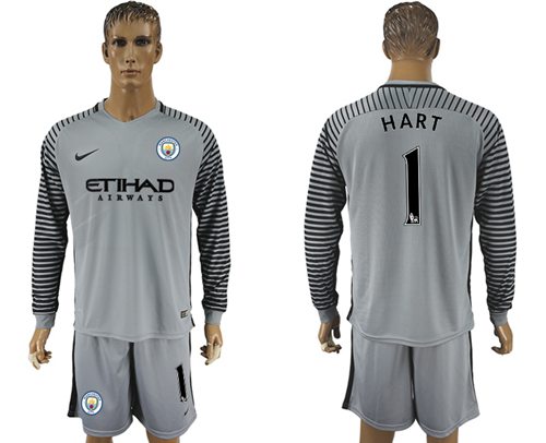 Manchester City 1 Hart Grey Goalkeeper Long Sleeves Soccer Club Jersey