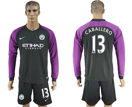 Manchester City 13 Caballero Black Goalkeeper Long Sleeves Soccer Club Jersey