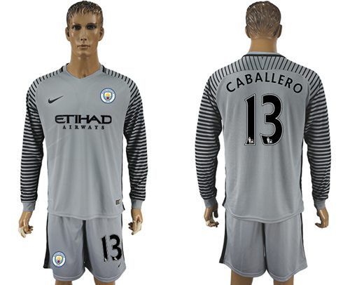 Manchester City 13 Caballero Grey Goalkeeper Long Sleeves Soccer Club Jersey