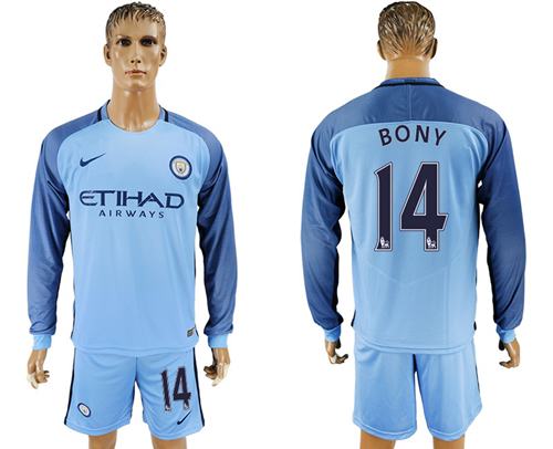 Manchester City 14 Bony Home Long Sleeves Soccer Club Jersey