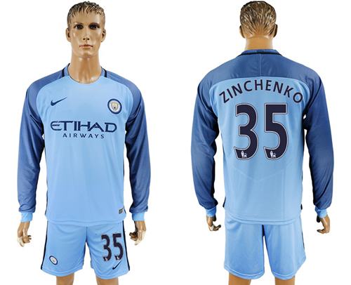 Manchester City 35 Zinchenko Home Long Sleeves Soccer Club Jersey