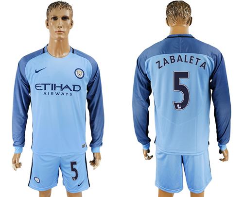 Manchester City 5 Zabaleta Home Long Sleeves Soccer Club Jersey