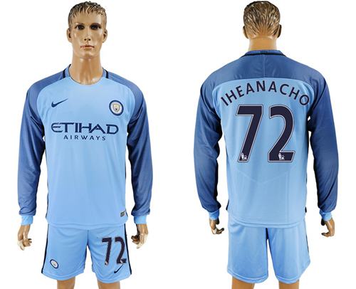 Manchester City 72 Iheanacho Home Long Sleeves Soccer Club Jersey