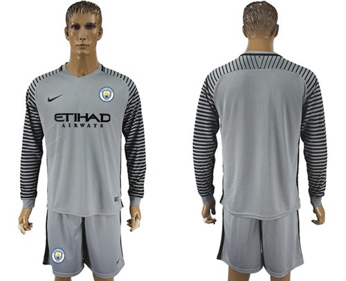 Manchester City Blank Grey Goalkeeper Long Sleeves Soccer Club Jersey