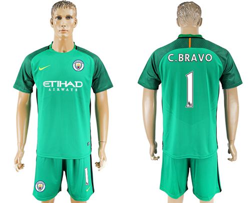 Manchester United 1 C Bravo Green Goalkeeper Soccer Club Jersey