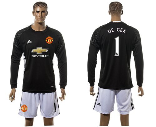 Manchester United 1 De Gea Black Goalkeeper Long Sleeves Soccer Club Jersey