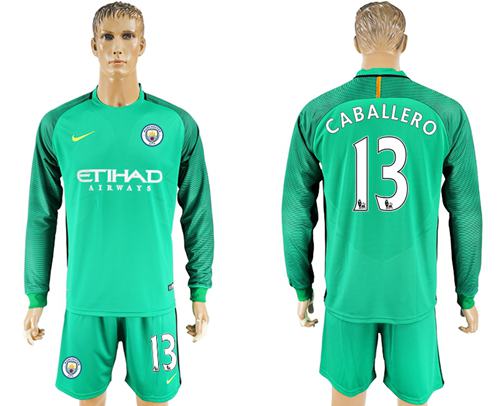Manchester United 13 Caballero Green Goalkeeper Long Sleeves Soccer Club Jersey
