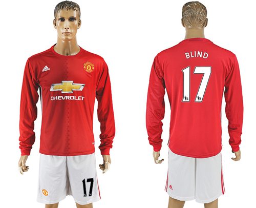 Manchester United 17 Blind Red Home Long Sleeves Soccer Club Jersey