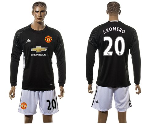 Manchester United 20 Sromero Black Goalkeeper Long Sleeves Soccer Club Jersey